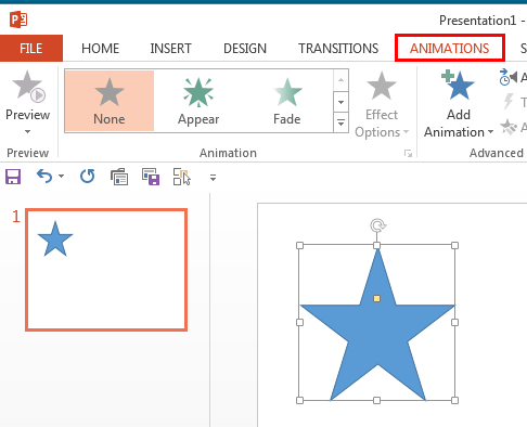 Animations tab of the Ribbon