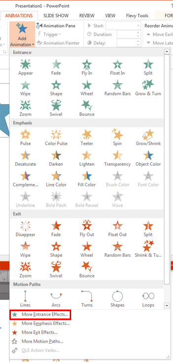 Add Animation drop-down gallery