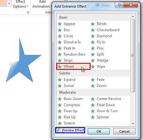 Add Entrance Effect dialog box