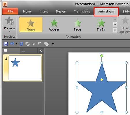 Animations tab of the Ribbon
