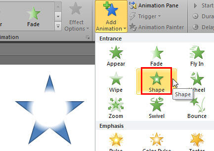 Shape animation effect selected