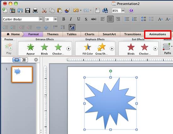 Animations tab of the Ribbon