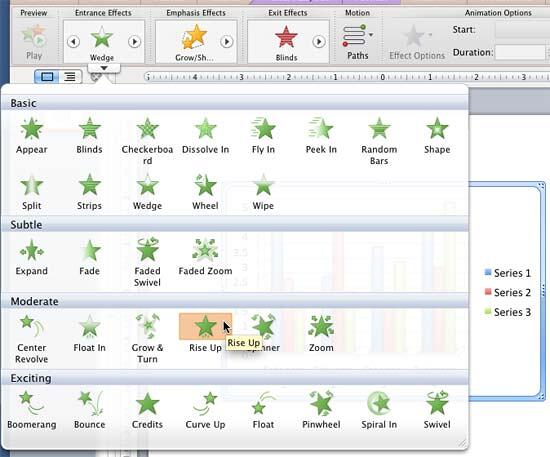 Entrance Effects drop-down gallery