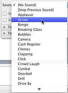 Arrow sound being selected to play along with the animation