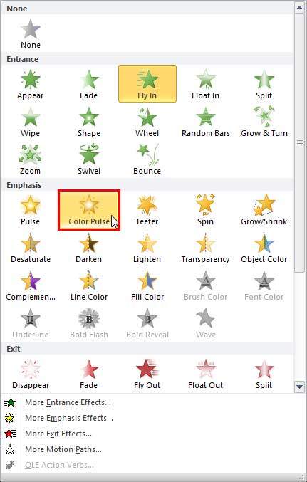 New animation selected within the Animation gallery