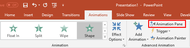 Animation Pane button