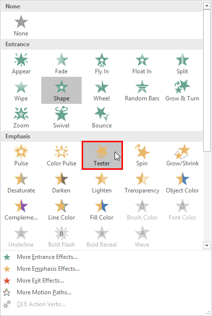 New animation selected within the Animation gallery