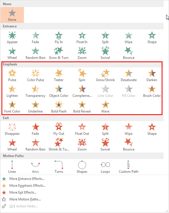 Emphasis Effects available for text Emphasis Effects available for text
