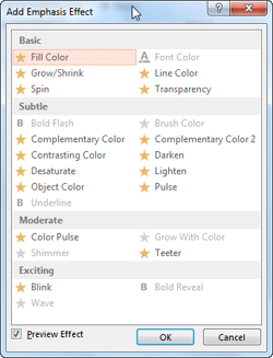 Emphasis Effects available for text Emphasis Effects available for text