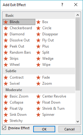 Add Exit Effect dialog box