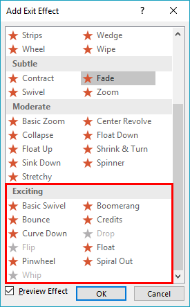 Add Exit Effect dialog box