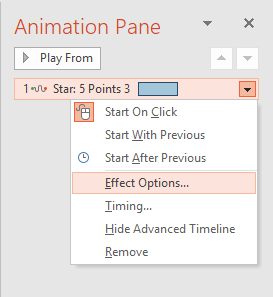 Effect Options to be selected Effect Options to be selected