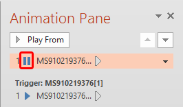 Animation Pane displaying Pause media action added to the audio clip