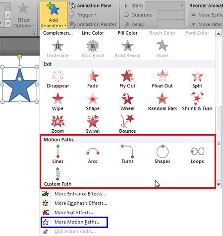 Motion Paths within the Add Animation gallery