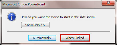 Options to start the movie in the slide show