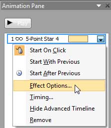 Effect Options to be selected