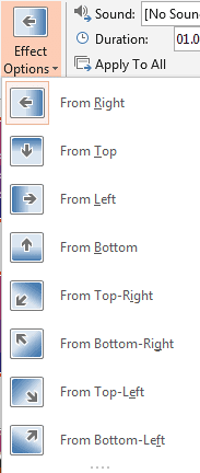 Effect Options drop-down gallery