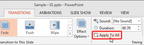 Apply to All button within the Transitions tab