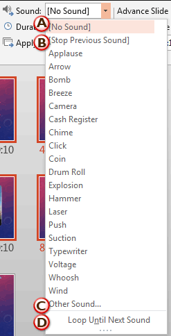 Sound drop-down list