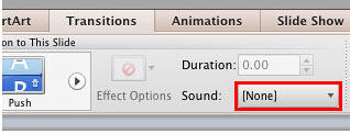 Sound button within the Transitions tab Sound button within the Transitions tab