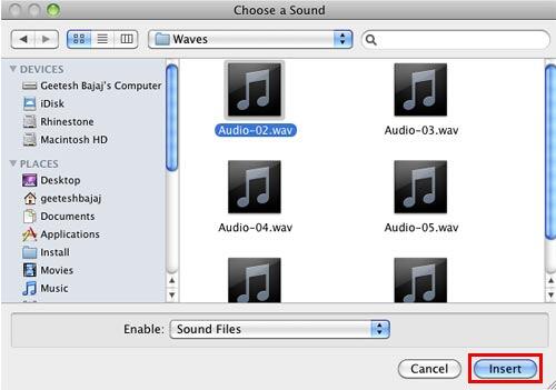 Choose a Sound dialog box Choose a Sound dialog box