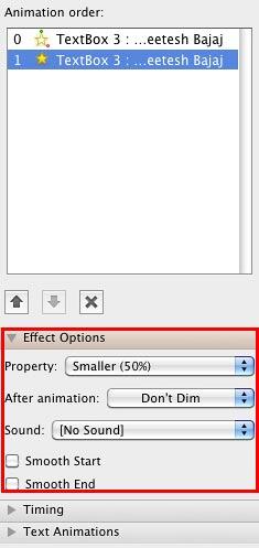 Effect Options for the Grow/Shrink animation Effect Options for the Grow/Shrink animation