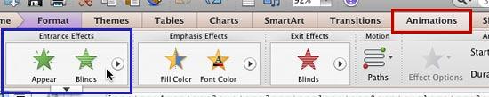 Entrance Effects group within the Animations tab