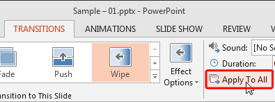 Apply to All button within the Transitions tab