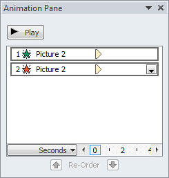 Applied animations listed within Animation Pane Applied animations listed within Animation Pane