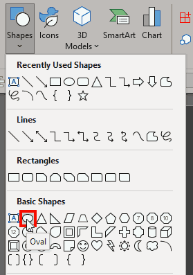 Choose the Oval tool in the Shapes gallery