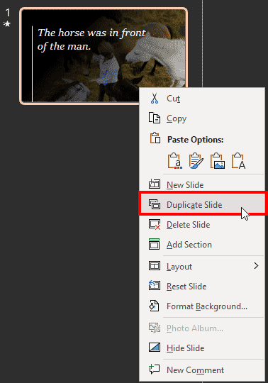 Duplicate slide in PowerPoint 365 for Windows