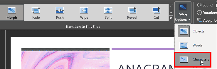 Morph your slide by characters in PowerPoint 365