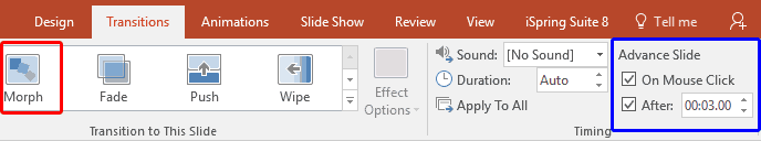 Choose the Morph transition and set timings