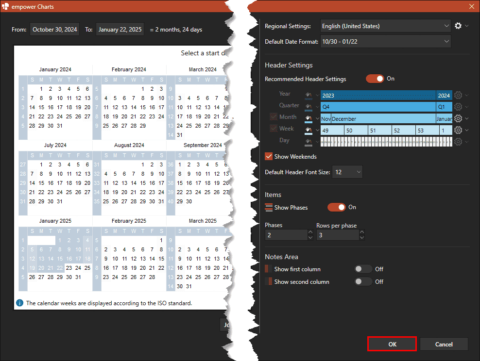 Gantt chart dialog box in empower Gantt chart dialog box in empower