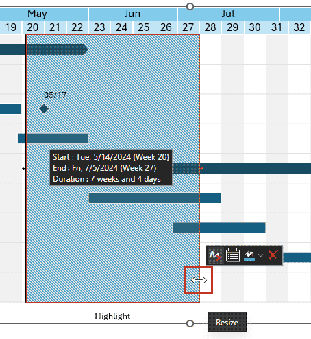 Resize the highlight