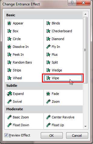 Wipe entrance effect Wipe entrance effect