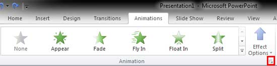 Click the dialog launcher in the Animation group Click the dialog launcher in the Animation group