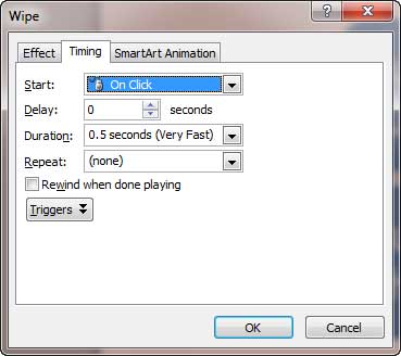 Timing tab Timing tab