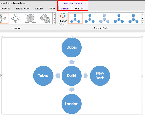 SmartArt Tools Design tab selected