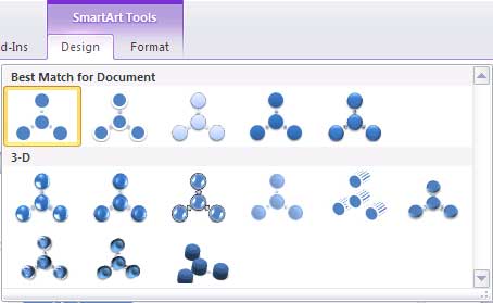 SmartArt Styles drop-down gallery