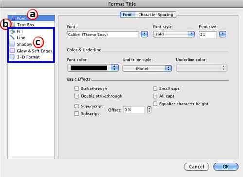 Format Title dialog box Format Title dialog box