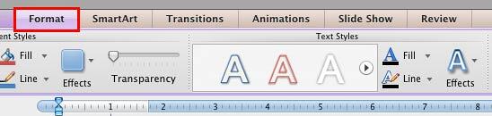 Format tab of the Ribbon selected Format tab of the Ribbon selected