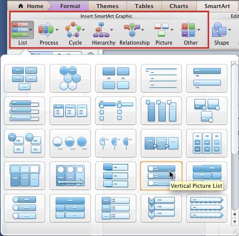 Choose a SmartArt Graphic Choose a SmartArt Graphic