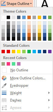 Shape Outline drop-down gallery