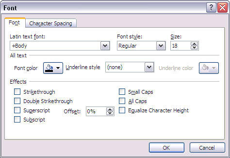 Font dialog box