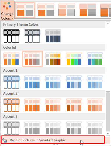 Recolor Pictures in SmartArt Graphic option