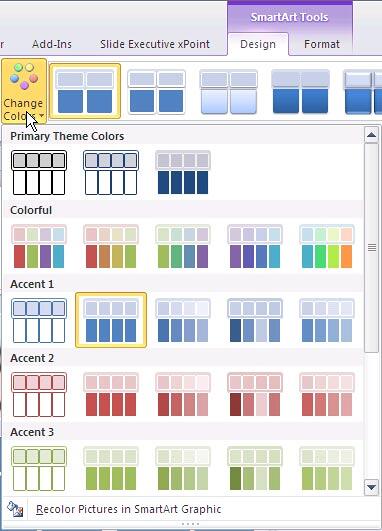 Change Colors drop-down gallery