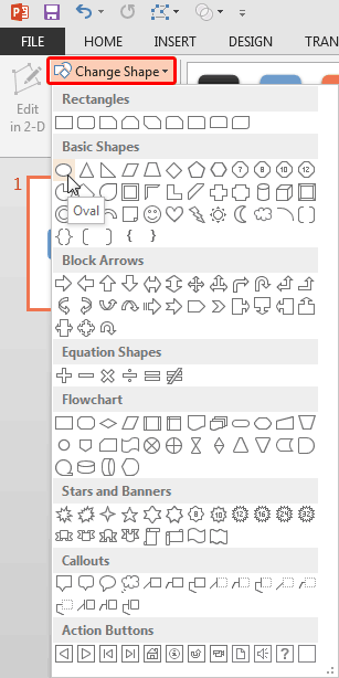 Change Shape drop-down gallery