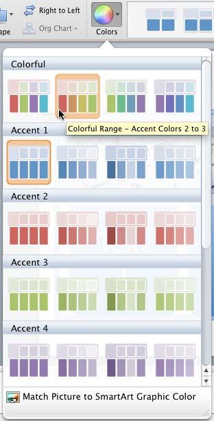 New color set chosen within Colors drop-down gallery