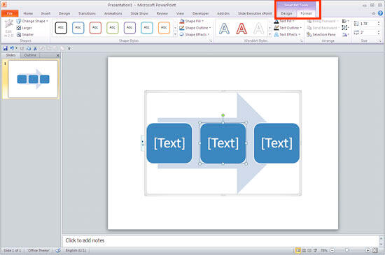 SmartArt Tools Format tab selected SmartArt Tools Format tab selected